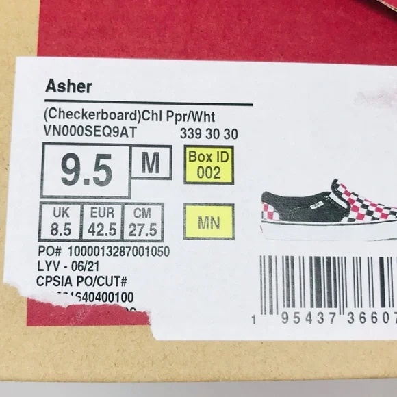 New! Vans Asher Men’s Skate Shoes Chili Pepper Black Check Slip On Sneakers - Picture 13 of 13